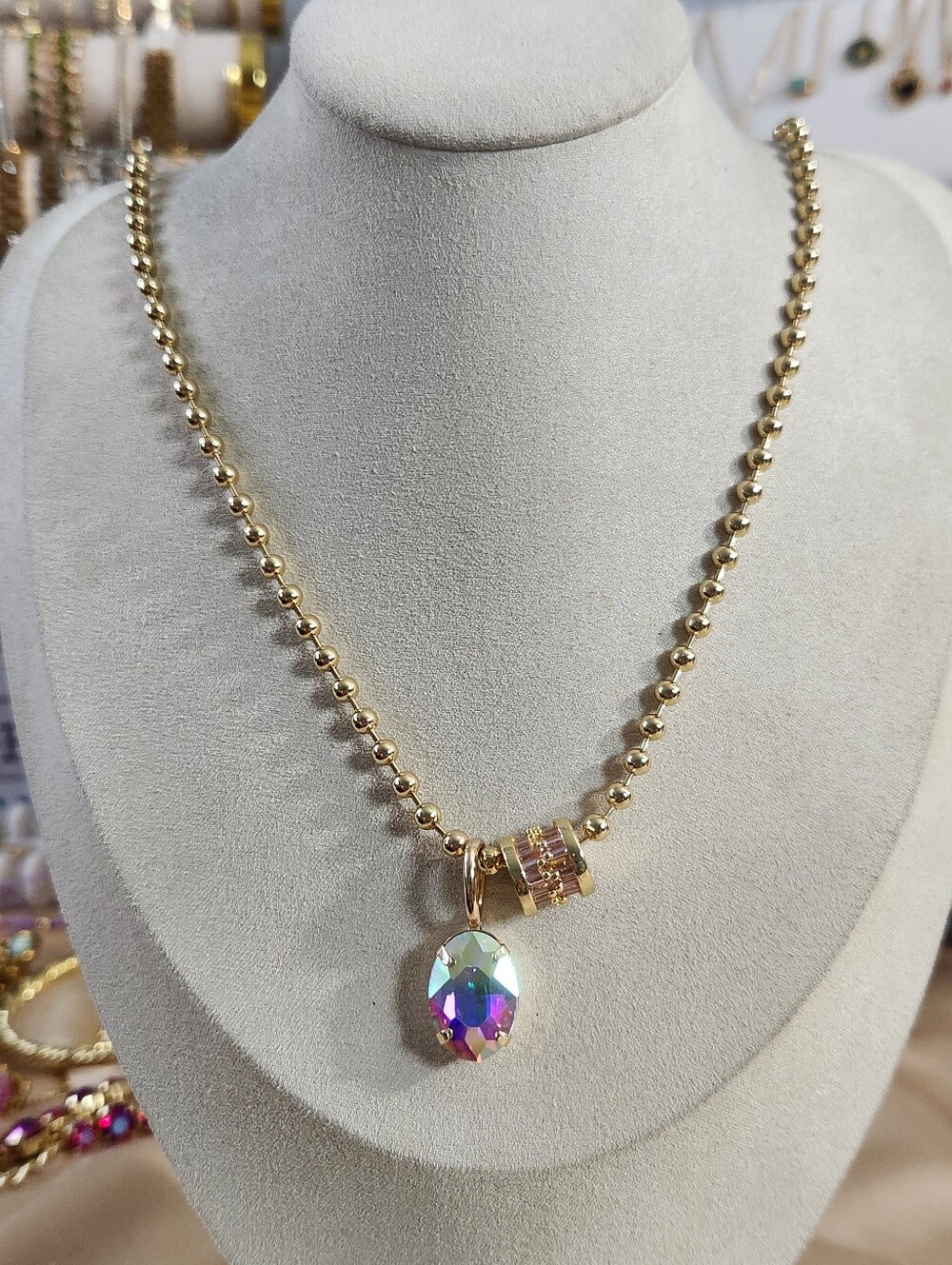 Custom Made Ball Chain Crystal Charm Necklace